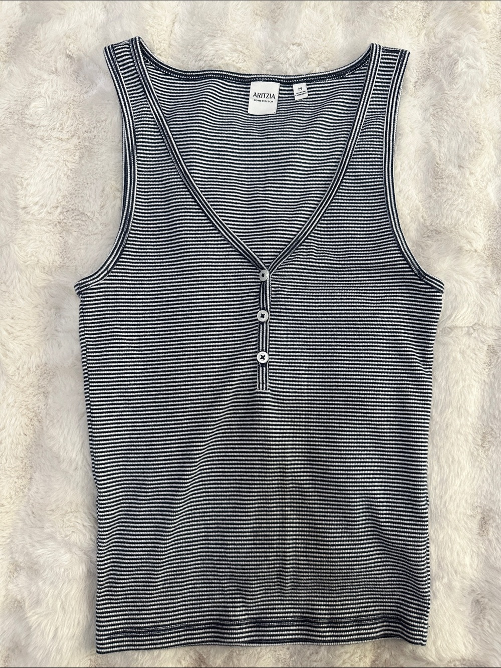 Aritzia Navy & White Striped Henley Rib Tank